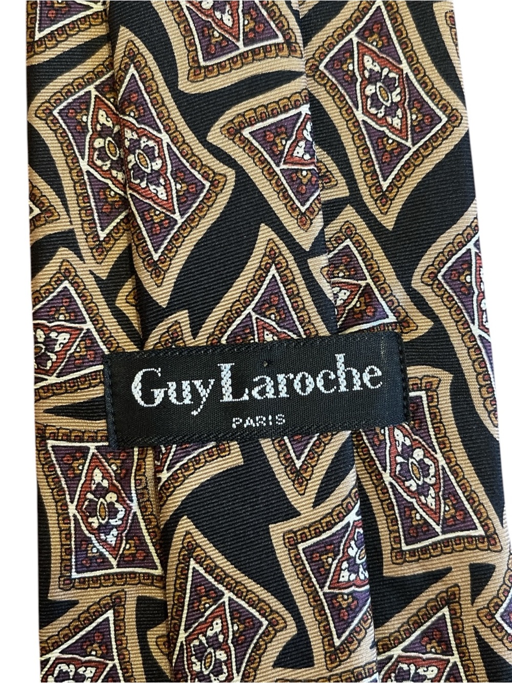 Guy Laroche Paris Made in Canada Geometric Silk Tie 54” Designer Necktie